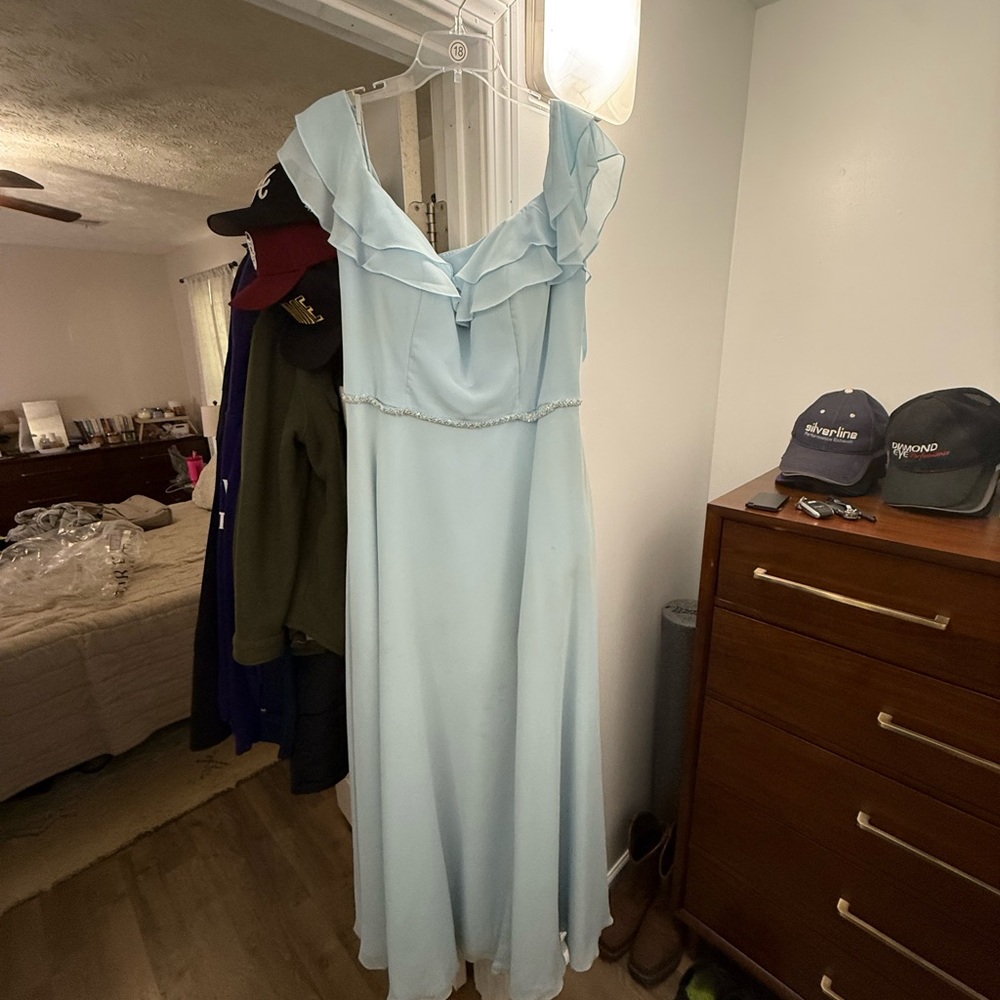 Elegant Light Blue Ruffle Dress